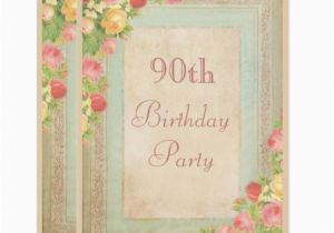 Elegant 90th Birthday Decorations Elegant Vintage Roses 90th Birthday Party Card Zazzle