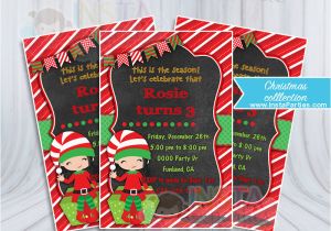 Elf Birthday Party Invitations Elf Invitations Girl Christmas Party Invitation Xmas Elf