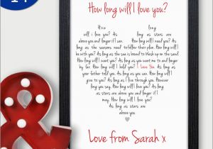 Experience Birthday Gifts for Husband How Long Will I Love You Romantic Personalised Birthday