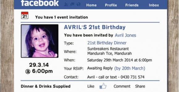 Facebook Birthday Invites Photo Personalised Facebook themed Birthday Invitations