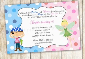 Fairy Birthday Invitation Wording Pirate Fairy Birthday Invitation Personalized Card Kids