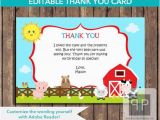 Farming Birthday Cards Instant Download Farm Animals Birthday Thank You Card
