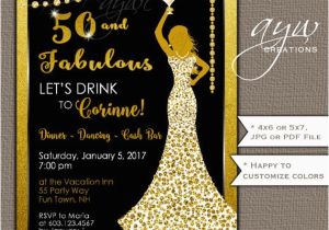 Female 50th Birthday Invitations 50th Birthday Party Invitations Woman Bling Dress 40th Womans