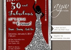 Female 50th Birthday Invitations 50th Birthday Party Invitations Woman Bling Dress Fifty