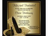 Female 50th Birthday Invitations Black Gold High Heels Womans Birthday Party Invitation