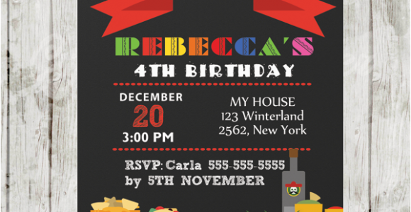 Fiesta themed Birthday Invitations Mexican Fiesta Birthday Party Invitation Personalized