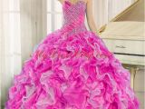 Fifteen Birthday Dresses Hot Pink Beaded and Ruffles Elegant Quinceanera Dresses