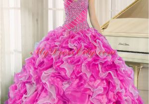 Fifteen Birthday Dresses Hot Pink Beaded and Ruffles Elegant Quinceanera Dresses