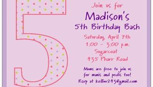 Fifth Birthday Party Invitation 5th Birthday Girl Dots Birthday Invitations Paperstyle