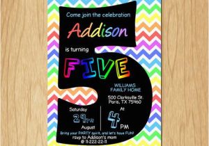 Fifth Birthday Party Invitation 5th Birthday Invitation Rainbow Chevron Pastel Fifth