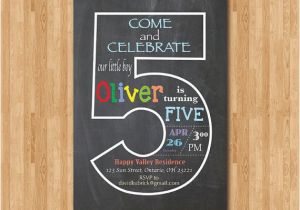 Fifth Birthday Party Invitation Chalkboard 5th Birthday Invitation Fifth Birthday Invite