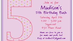 Fifth Birthday Party Invitation Wording 5th Birthday Girl Dots Birthday Invitations Paperstyle