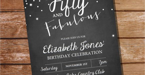 Fifty and Fabulous Birthday Invitations Fifty and Fabulous Chalkboard Birthday Invitation 40th 50th