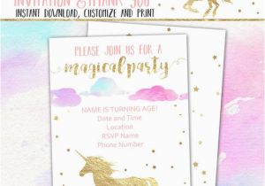 Fillable Birthday Invitations Free Unicorn Party Invitation Thank You Card Editable