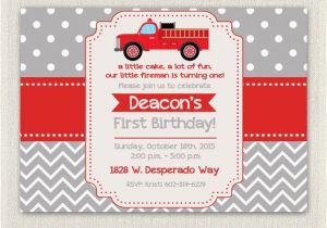 Fire Truck 1st Birthday Invitations Boys Firefighter Fireman Fire Truck Birthday Invitation