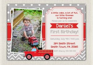 Fire Truck 1st Birthday Invitations Boys Firefighter Fireman Fire Truck Birthday Invitation