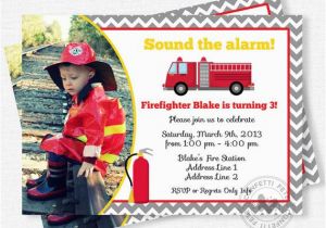 Fire Truck 1st Birthday Invitations Firetruck Birthday Invitation Fire Truck Photo Invitation