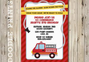 Fire Truck 1st Birthday Invitations Printable Fire Truck Birthday Party Invitation by Doodleprints