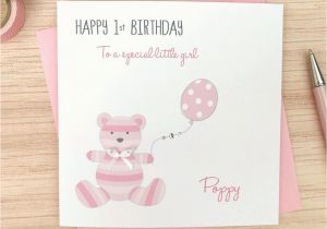 First Birthday Cards for Baby Girl Handmade Personalised Girls 1st Birthday Card Teddy Ebay