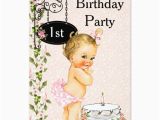 First Birthday Cards for Baby Girl Vintage Baby Girl Princess First Birthday Invite Zazzle Ca