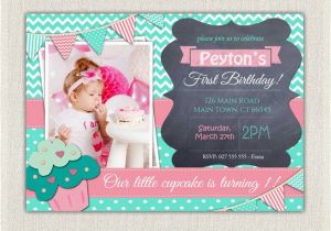 First Birthday Cupcake Invitations Girls 1st Birthday Invitation First Birthday Cupcake