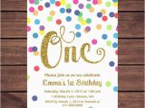 First Birthday Invitation Email Rainbow Gold 1st Birthday Invitation Girl Any Age Rainbow