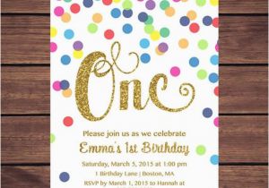 First Birthday Invitation Email Rainbow Gold 1st Birthday Invitation Girl Any Age Rainbow