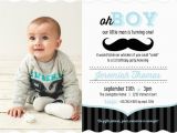 First Birthday Invitation Message for Baby Boy Blue and Black Moustache 1st Birthday Invitation Boy