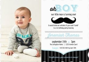 First Birthday Invitation Message for Baby Boy Blue and Black Moustache 1st Birthday Invitation Boy