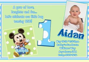 First Birthday Invitation Wordings for Baby Boy Free Printable Mickey Mouse 1st Birthday Invitations