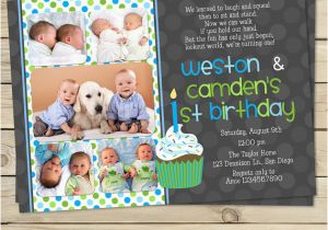First Birthday Invitations Boy Wording Twin First Birthday Invitation Boy Twin 1st Birthday Invite