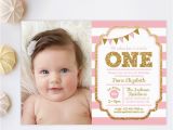 First Birthday Invitations Girl Pink and Gold Invitation 1st Birthday Invitation Girl