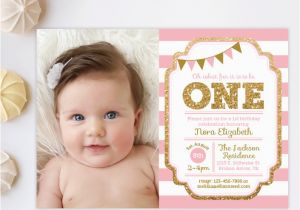 First Birthday Invitations Girl Pink and Gold Invitation 1st Birthday Invitation Girl
