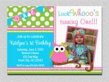 First Birthday Invitations Owl theme Owl Birthday Invitation Pink and Green Owl Birthday Party