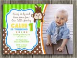 First Birthday Monkey Invitations Printable Boy Monkey Birthday Photo Invitation Boy First