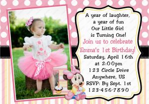 First Birthday Party Invitation Templates Minnie Mouse 1st Birthday Invitations Template Best