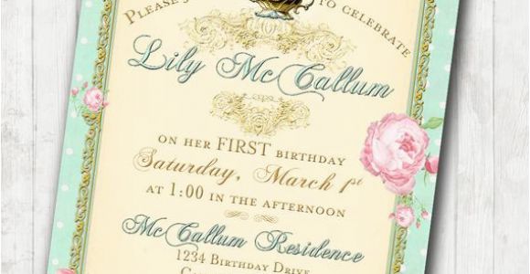 First Birthday Tea Party Invitations 1st Birthday Tea Party Invitation Shabby Chic Vintage