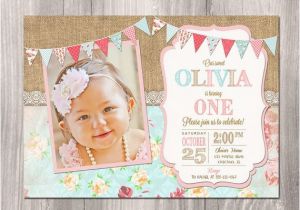 First Birthday Tea Party Invitations Shabby Chic Birthday Invitation Girl First Birthday