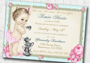 First Birthday Tea Party Invitations Tea Party 1st Birthday Invitation for Girl Shabby Chic