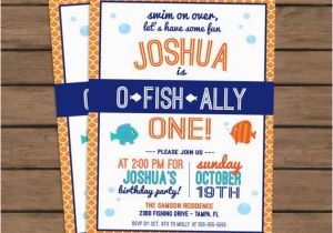 Fish themed Birthday Party Invitations Quot O Fish Ally Quot One Birthday Party Invitation Fish theme