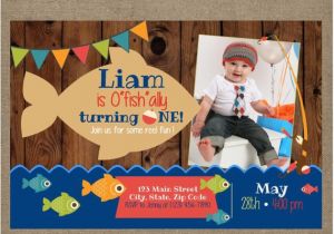 Fishing 1st Birthday Invitations Fish Fishing Ofishally One Birthday Invitation Big One Gone