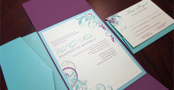 Folded Birthday Invitations Purple Tiffany Blue Birthday Invitation Gate Fold