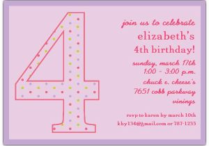 Fourth Birthday Invitation Wording 4th Birthday Girl Dots Invitations Paperstyle