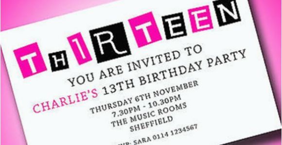 Free 13th Birthday Invitations Personalised Boys Girls Teenager 13th Birthday Party