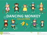 Free Dancing Birthday Cards with Faces Happy Cartoon Vector Monkey Dancing Party Birthday Stock