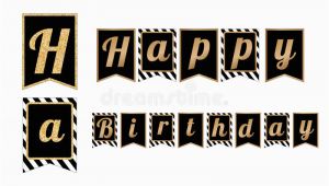 Free Happy Birthday Banner Printable Black and White Happy Birthday Party Banners Flags with Stripes Pattern