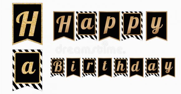 Free Happy Birthday Banner Printable Black and White Happy Birthday Party Banners Flags with Stripes Pattern