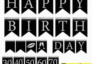 Free Happy Birthday Banner Printable Black and White Instant Download Black Silver Birthday Banners Printable