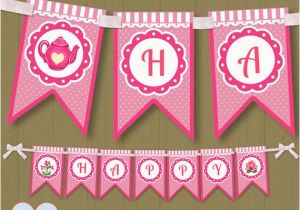 Free Happy Birthday Banner Printable Pdf Tea Party Banner Instant Download Printable Tea theme