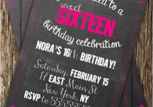 Free Printable 16th Birthday Invitations Chalkboard Sweet 16 Birthday Invitation by